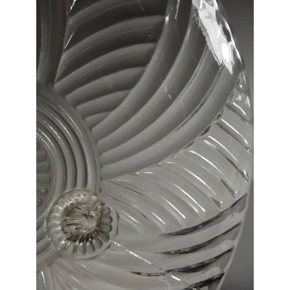 Vintage Clear 10" Glass Serving Bowl Swirl Spiral Pattern 3 Toed Footed Pedestal - Picture 7 of 10